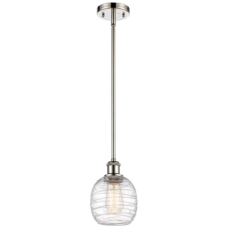 Image 1 Belfast 6" Polished Nickel Mini Pendant w/ Deco Swirl Shade
