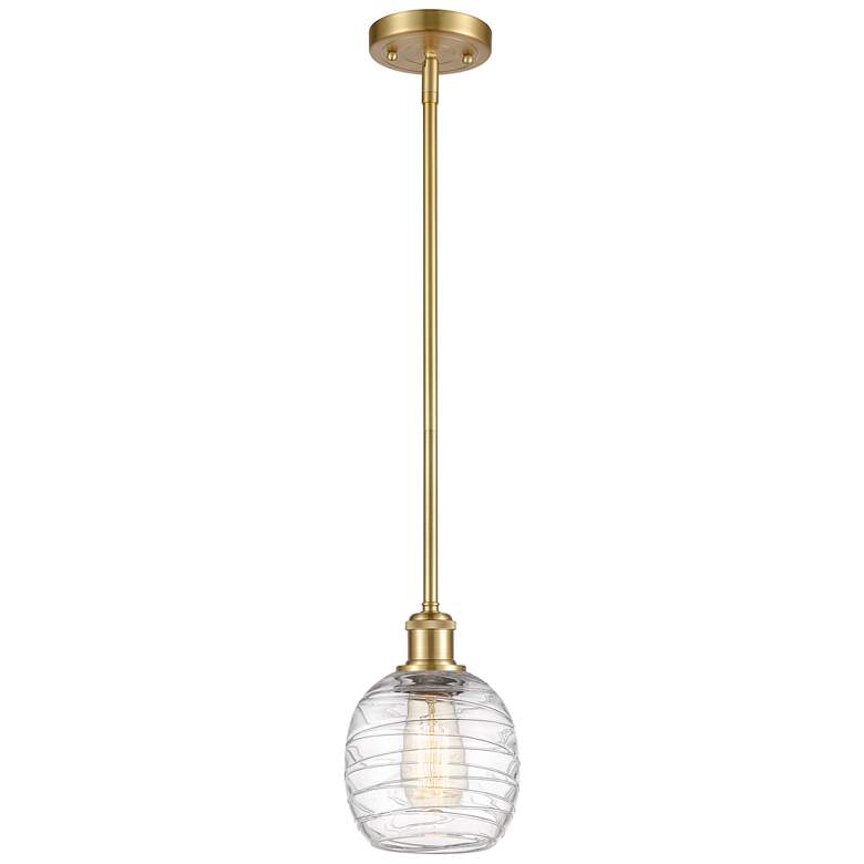 Image 1 Belfast 6" Satin Gold Mini Pendant w/ Deco Swirl Shade