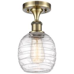 Belfast  6" Semi-Flush Mount - Antique Brass - Deco Swirl Shade