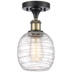 Belfast  6" Semi-Flush Mount - Black Antique Brass - Deco Swirl Shade