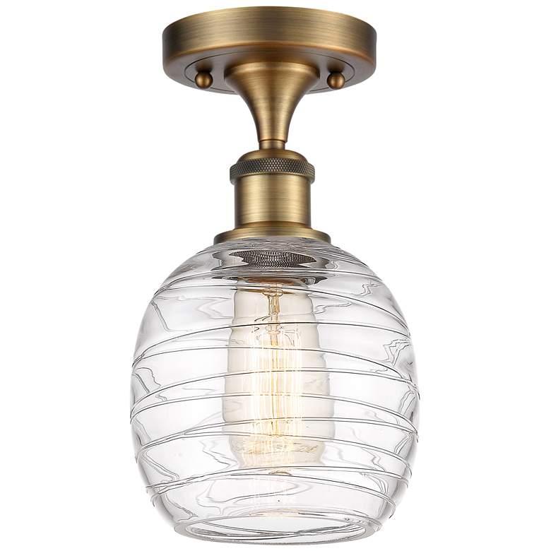 Image 1 Belfast 6" Semi-Flush Mount - Brushed Brass - Deco Swirl Shade