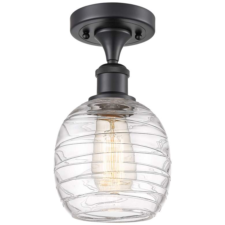 Image 1 Belfast  6" Semi-Flush Mount - Matte Black - Deco Swirl Shade