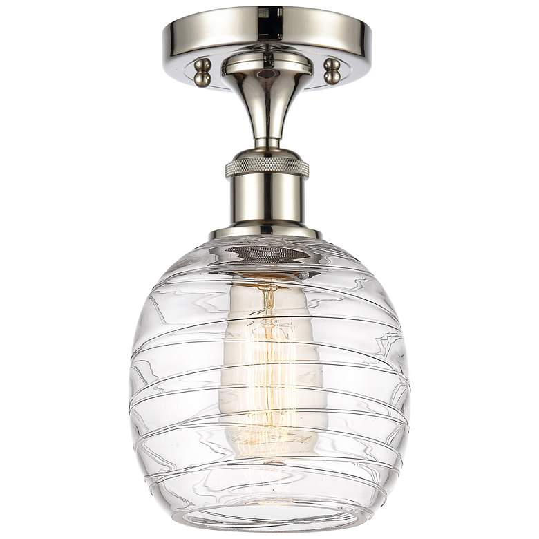 Image 1 Belfast 6" Semi-Flush Mount - Polished Nickel - Deco Swirl Shade