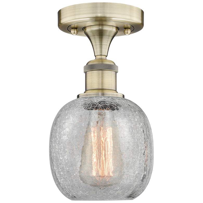 Image 1 Belfast 6" Wide Antique Brass Flush Mount With Clear Crackle Glass Sha