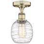 Belfast 6" Wide Antique Brass Flush Mount With Deco Swirl Glass Shade
