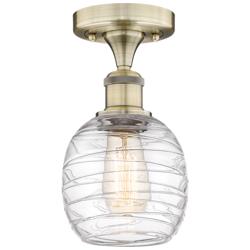 Belfast 6" Wide Antique Brass Flush Mount With Deco Swirl Glass Shade