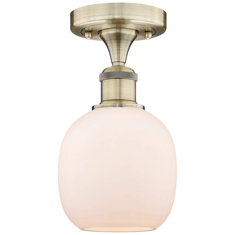 Image 1 Belfast 6" Wide Antique Brass Flush Mount With Matte White Glass Shade