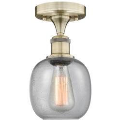 Belfast 6" Wide Antique Brass Flush Mount With Seedy Glass Shade