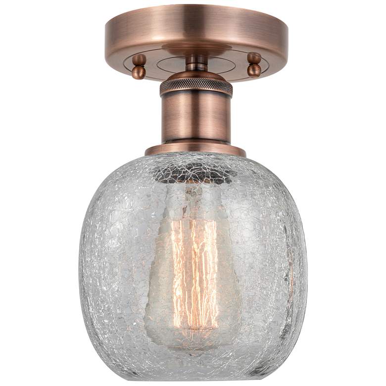 Image 1 Belfast 6" Wide Antique Copper Flush Mount With Clear Crackle Glass Sh