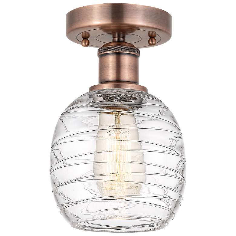 Image 1 Belfast 6" Wide Antique Copper Flush Mount With Deco Swirl Glass Shade
