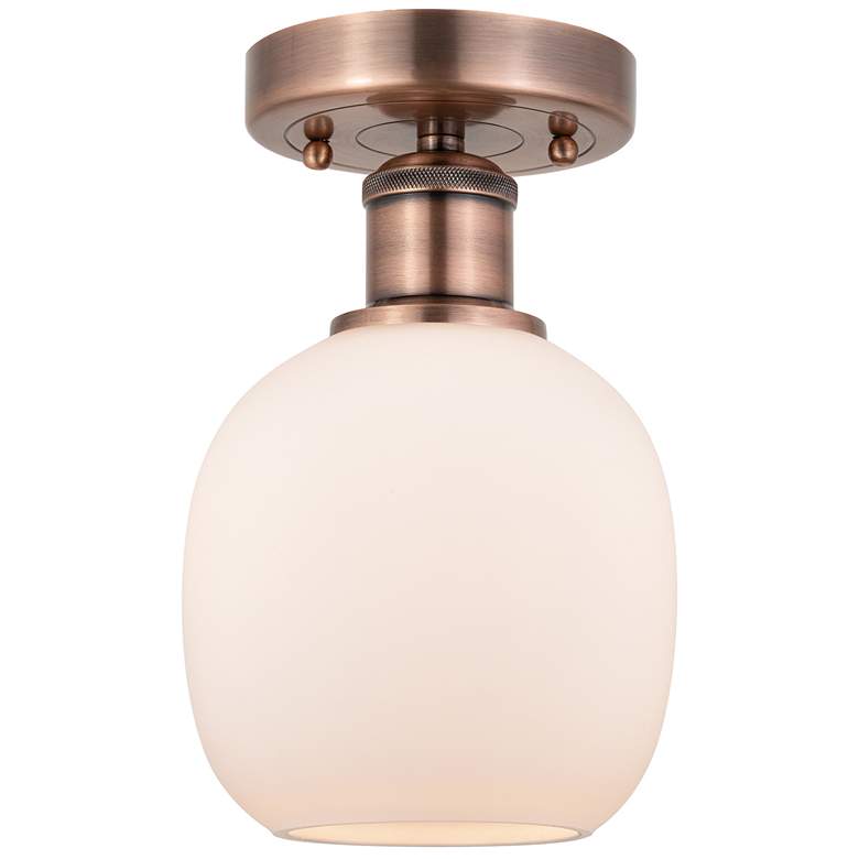 Image 1 Belfast 6" Wide Antique Copper Flush Mount With Matte White Glass Shad