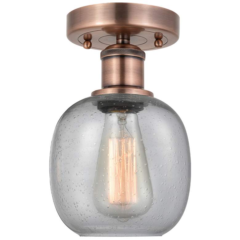 Image 1 Belfast 6" Wide Antique Copper Flush Mount With Seedy Glass Shade
