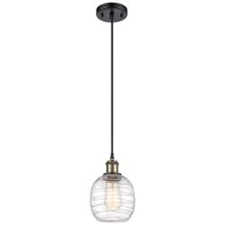 Belfast 6" Wide Black Brass Corded Mini Pendant w/ Deco Swirl Shade