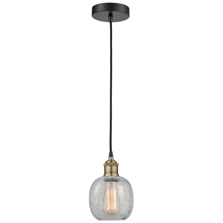 Image 1 Belfast 6" Wide Black Brass Corded Mini Pendant With Crackle Shade