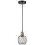 Belfast 6" Wide Black Brass Corded Mini Pendant With Seedy Shade