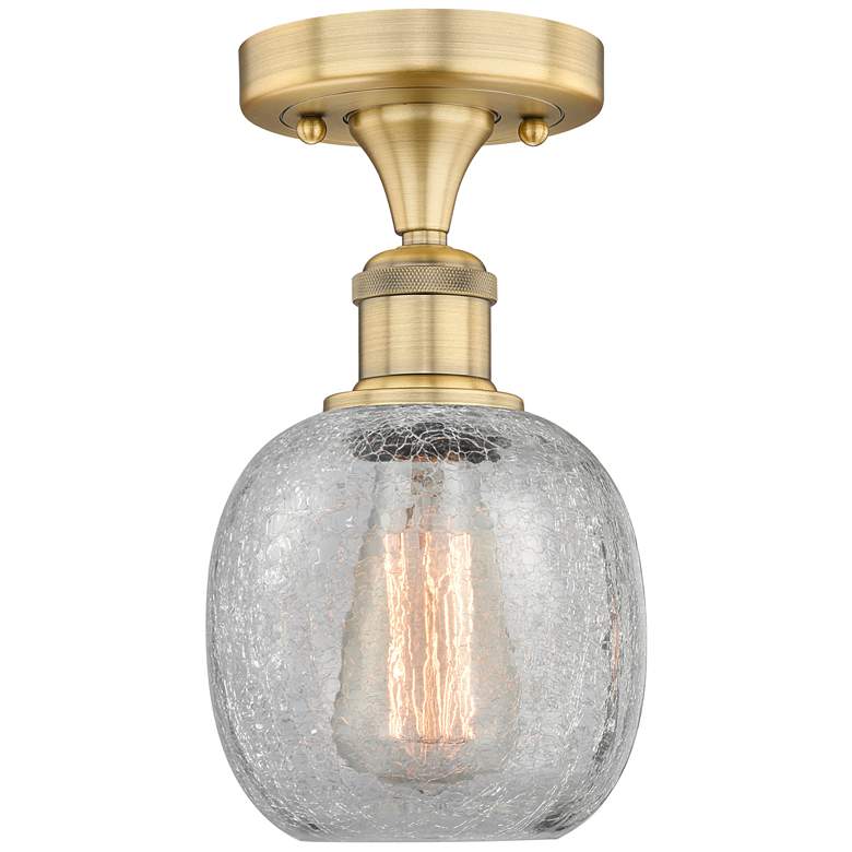 Image 1 Belfast 6" Wide Brushed Brass Flush Mount With Clear Crackle Glass Sha