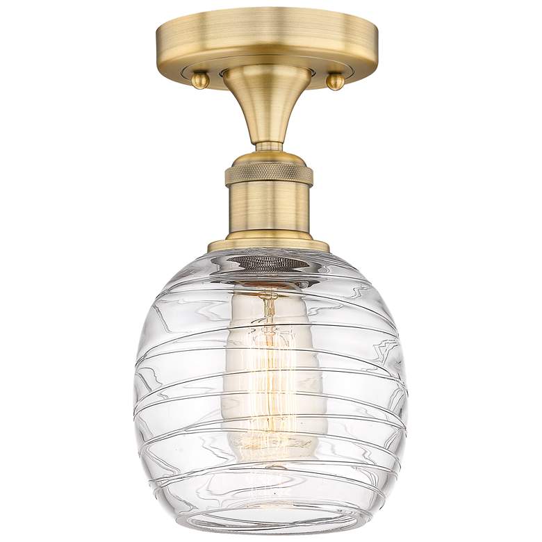 Image 1 Belfast 6" Wide Brushed Brass Flush Mount With Deco Swirl Glass Shade