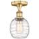 Belfast 6" Wide Brushed Brass Flush Mount With Deco Swirl Glass Shade