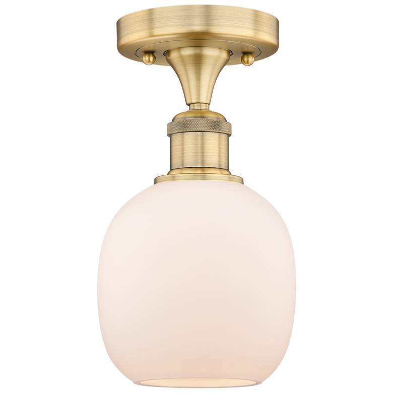 Image 1 Belfast 6" Wide Brushed Brass Flush Mount With Matte White Glass Shade