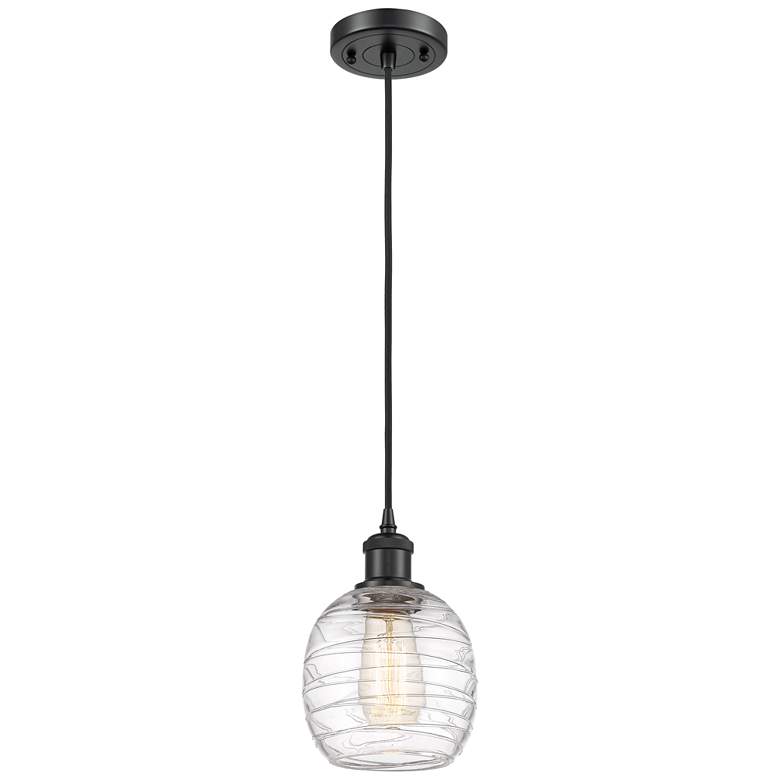 Image 1 Belfast 6" Wide Matte Black Corded Mini Pendant w/ Deco Swirl Shade