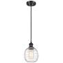 Belfast 6" Wide Matte Black Corded Mini Pendant w/ Deco Swirl Shade