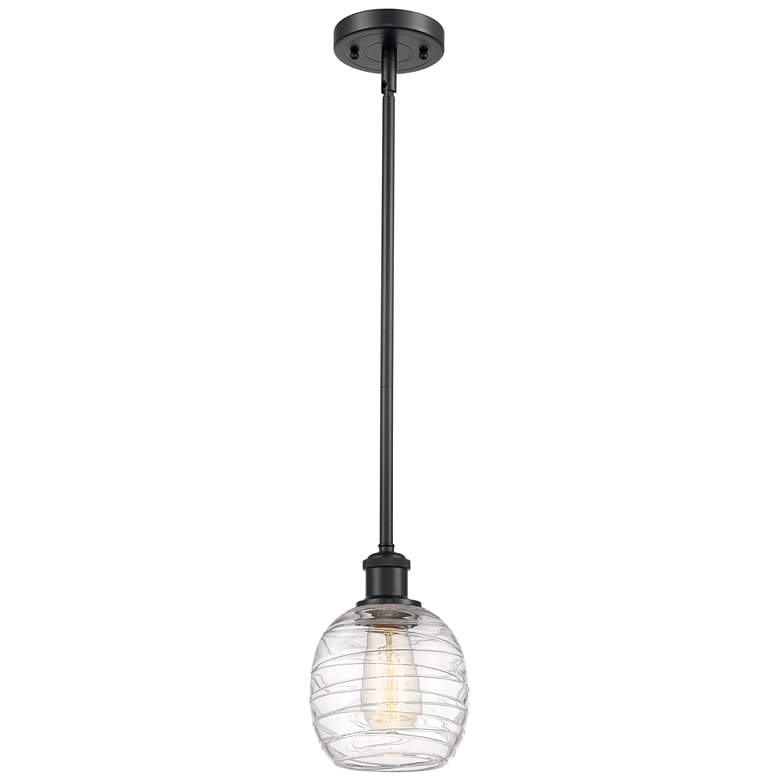 Image 1 Belfast 6" Wide Matte Black Stem Hung Mini Pendant w/ Deco Swirl Shade