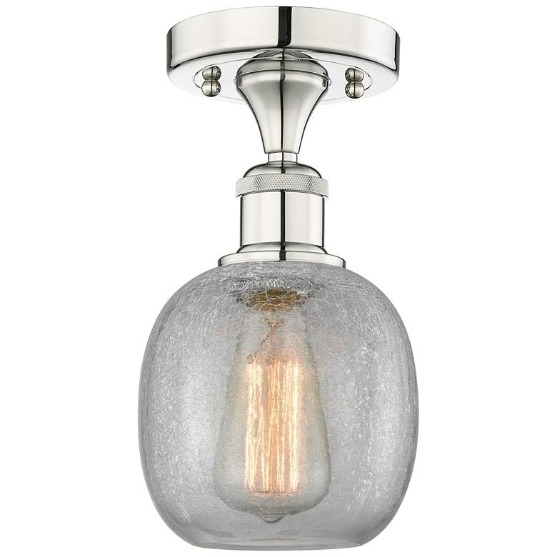 Image 1 Belfast 6" Wide Polished Nickel Flush Mount With Clear Crackle Glass S