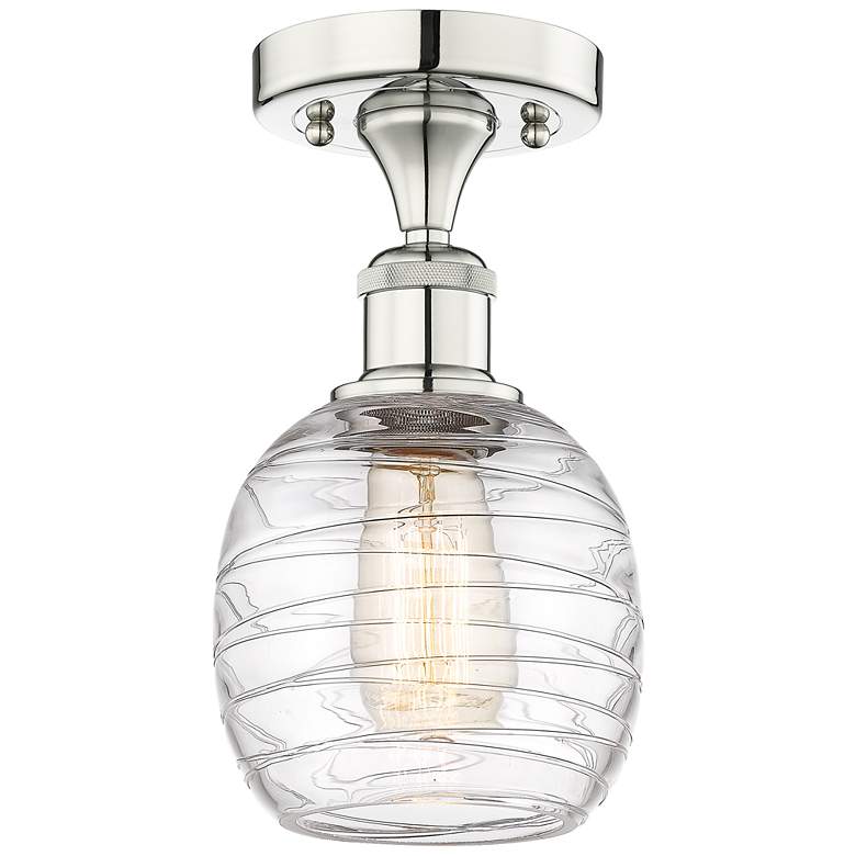 Image 1 Belfast 6" Wide Polished Nickel Flush Mount With Deco Swirl Glass Shad