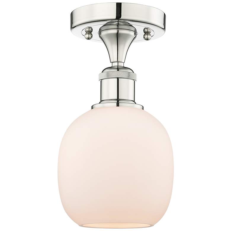 Image 1 Belfast 6" Wide Polished Nickel Flush Mount With Matte White Glass Sha