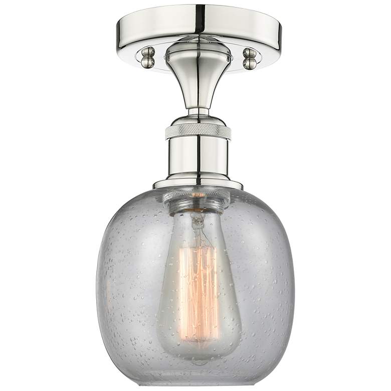 Image 1 Belfast 6" Wide Polished Nickel Flush Mount With Seedy Glass Shade
