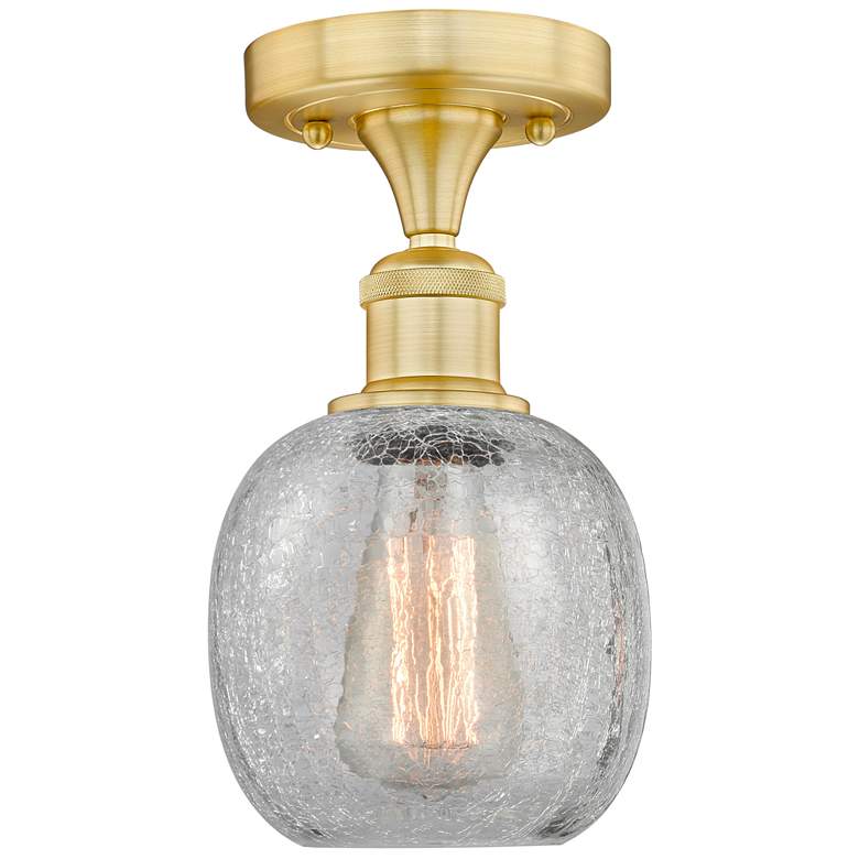 Image 1 Belfast 6 inch Wide Satin Gold Flush Mount With Clear Crackle Glass Shade