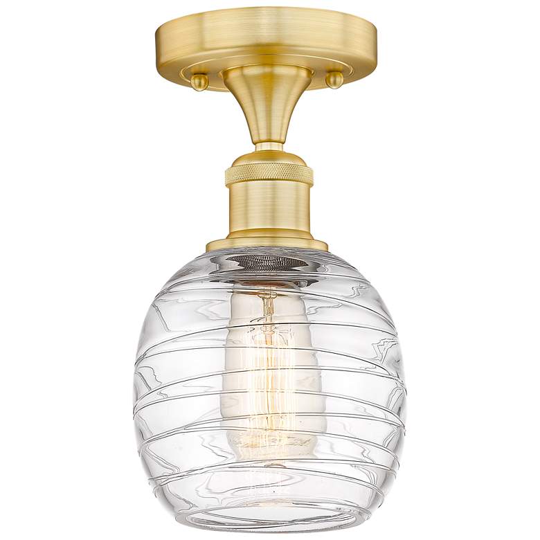 Image 1 Belfast 6" Wide Satin Gold Flush Mount With Deco Swirl Glass Shade