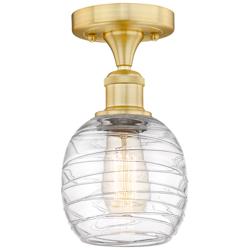 Belfast 6&quot; Wide Satin Gold Flush Mount With Deco Swirl Glass Shade