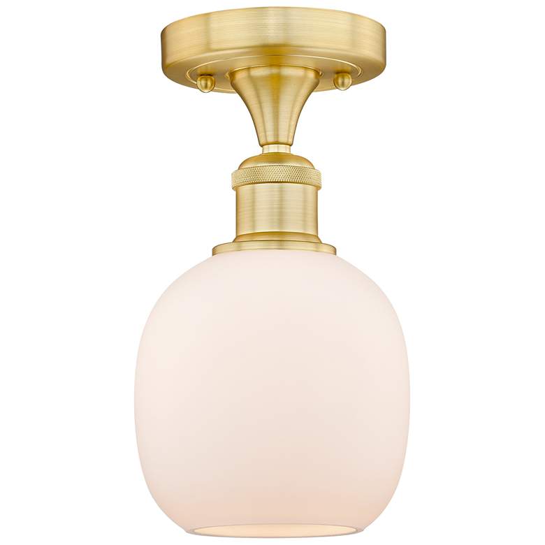 Image 1 Belfast 6" Wide Satin Gold Flush Mount With Matte White Glass Shade