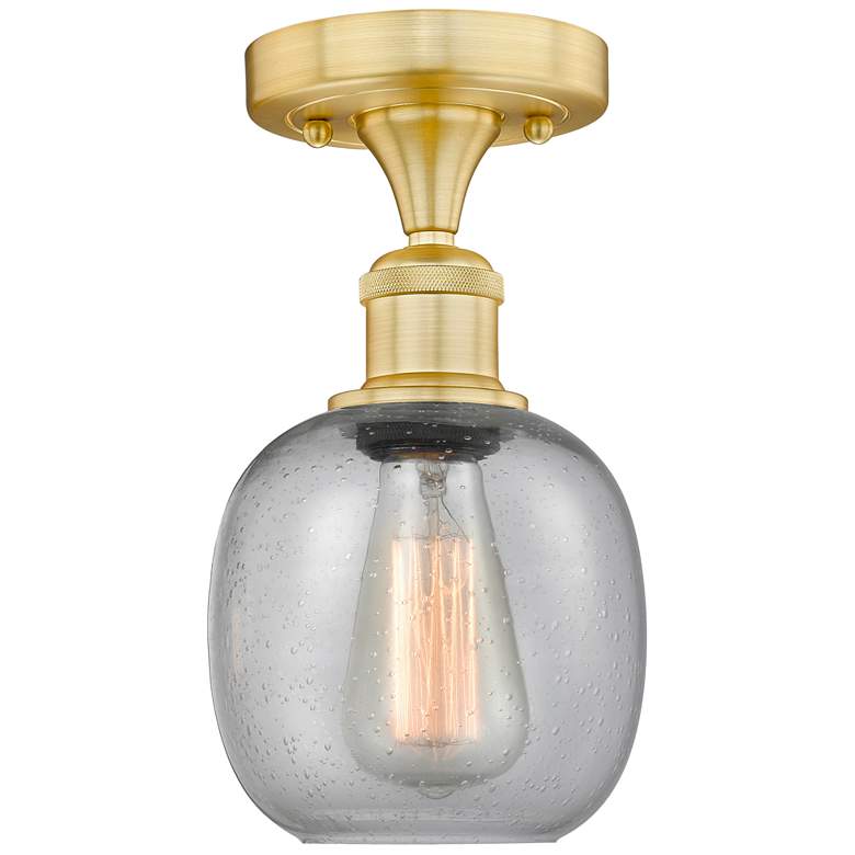 Image 1 Belfast 6" Wide Satin Gold Flush Mount With Seedy Glass Shade