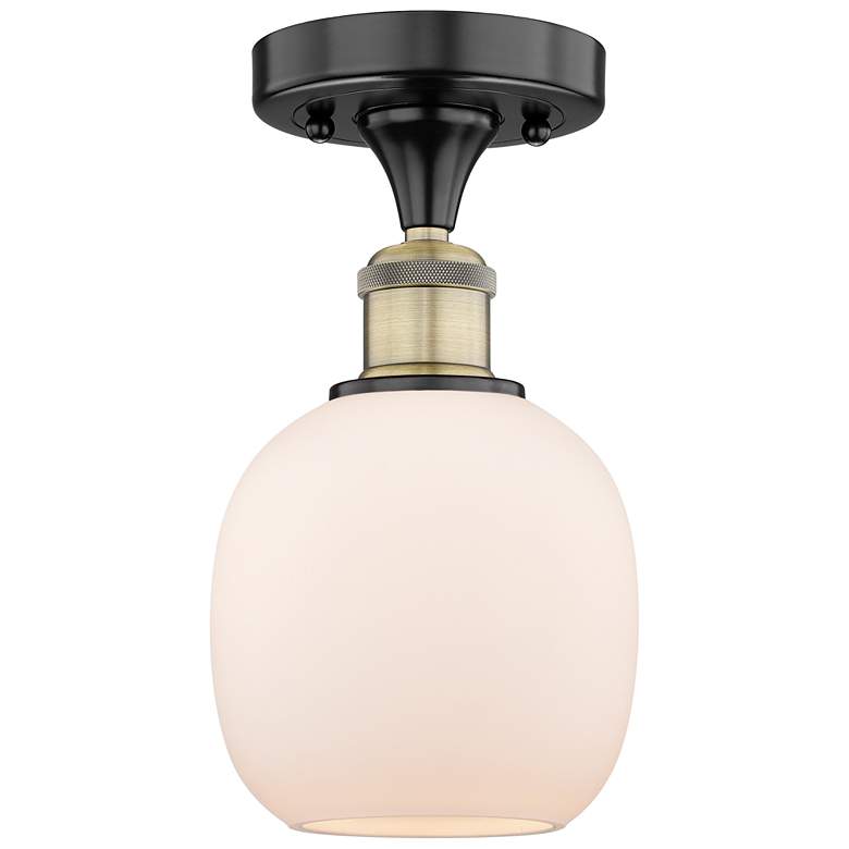 Image 1 Belfast 6"W Black Antique Brass Flush Mount With Matte White Glass Sha