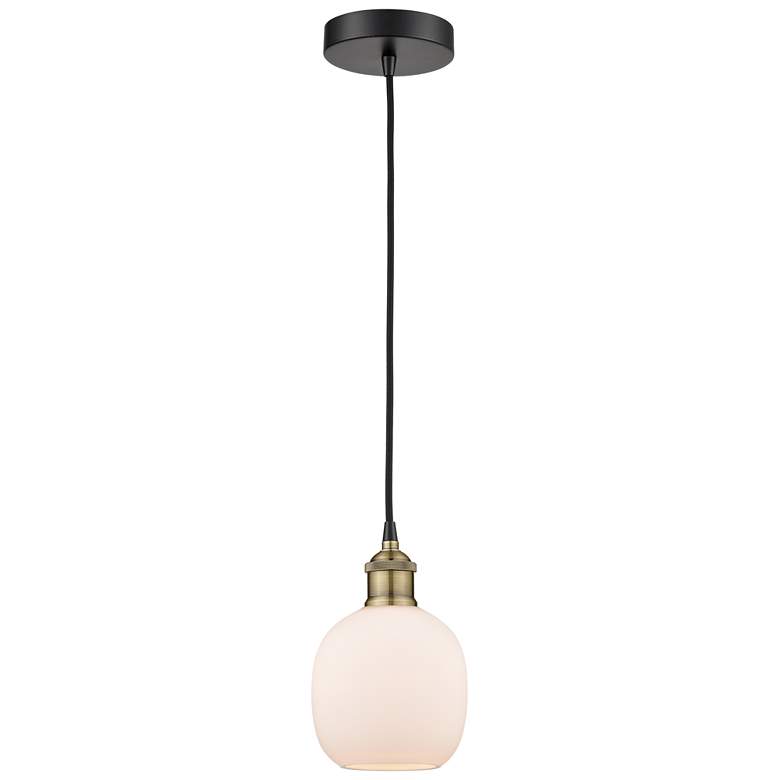 Image 1 Belfast 6"W Black Brass Corded Mini Pendant w/ Matte White Shade