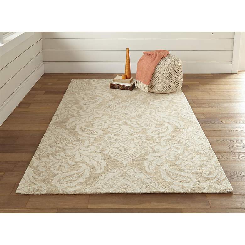 Image 1 Belfort 8698776 5'x8' Tan and Ivory Floral Paisley Area Rug