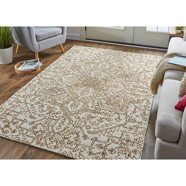 Image 1 Belfort 8698778 5'x8' Brown Ivory Geometric Floral Area Rug