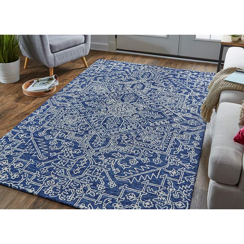 Image 1 Belfort Transitional Medallion Hand Tufted Blue Area Rug 8778F