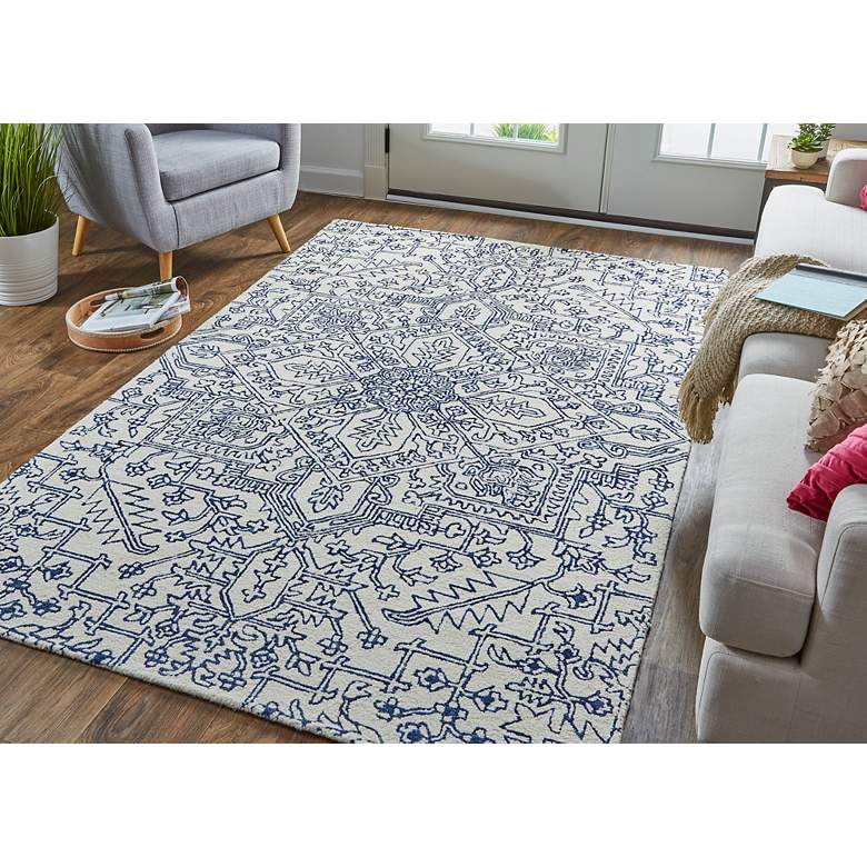Image 1 Belfort Transitional Medallion Hand Tufted Ivory Area Rug 8778F