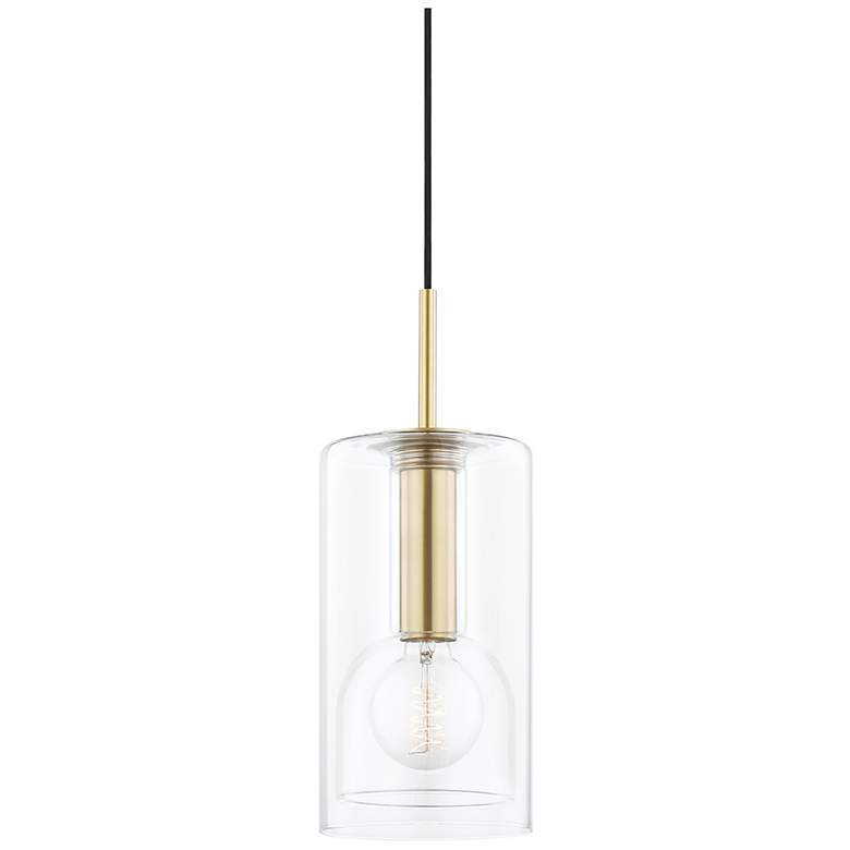 Image 1 Belinda 6" Wide Aged Brass Mini Pendant with Clear Glass