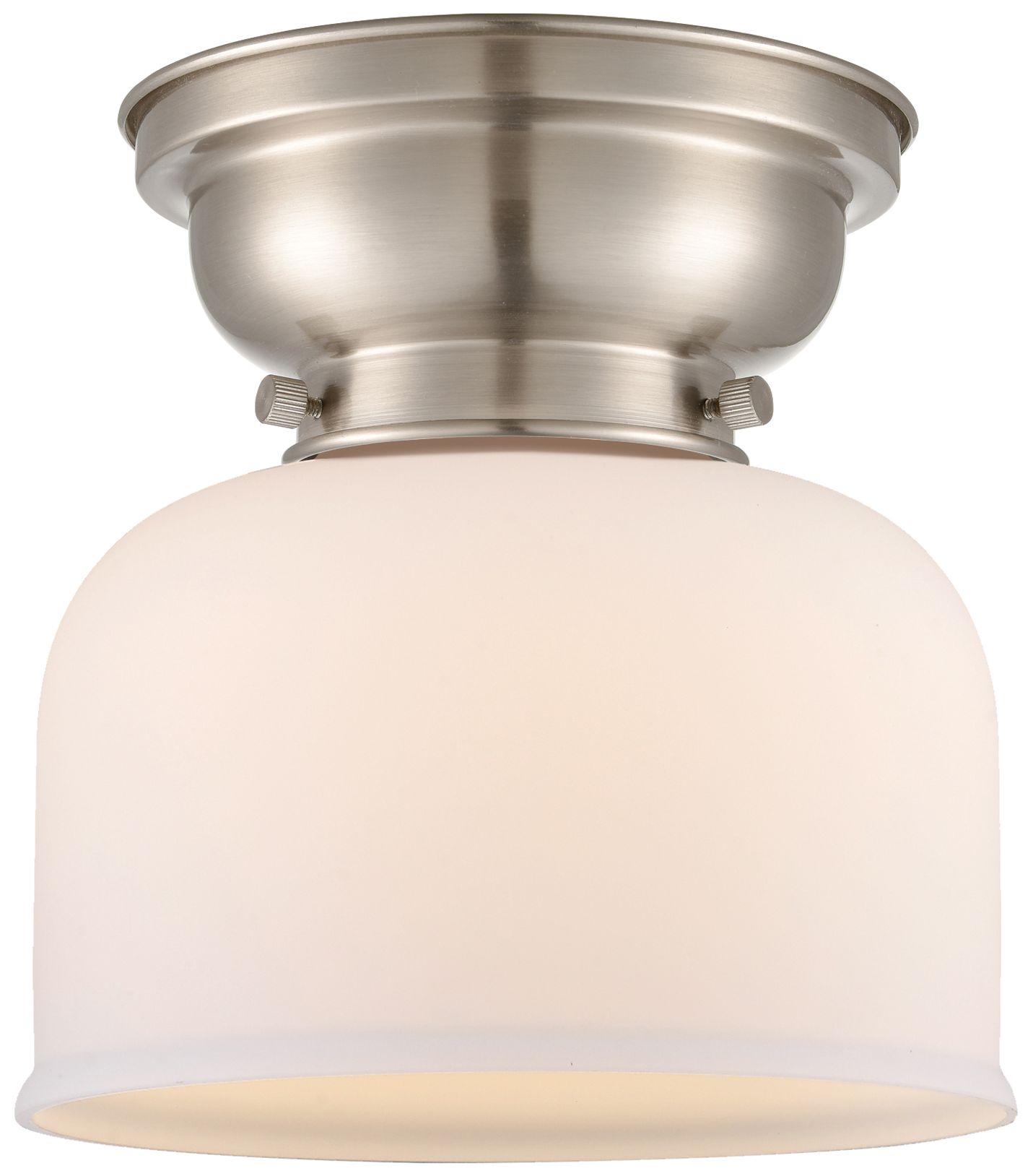 Bell - 1 Light - 8in - Brushed Satin Nickel - Matte White Glass - Flush