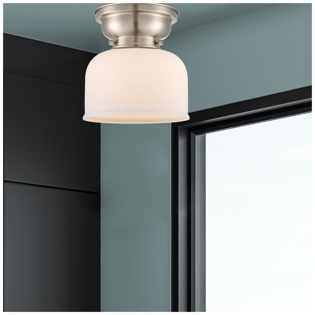 Image 7 Bell - 1 Light - 8in - Brushed Satin Nickel - Matte White Glass - Flush more views