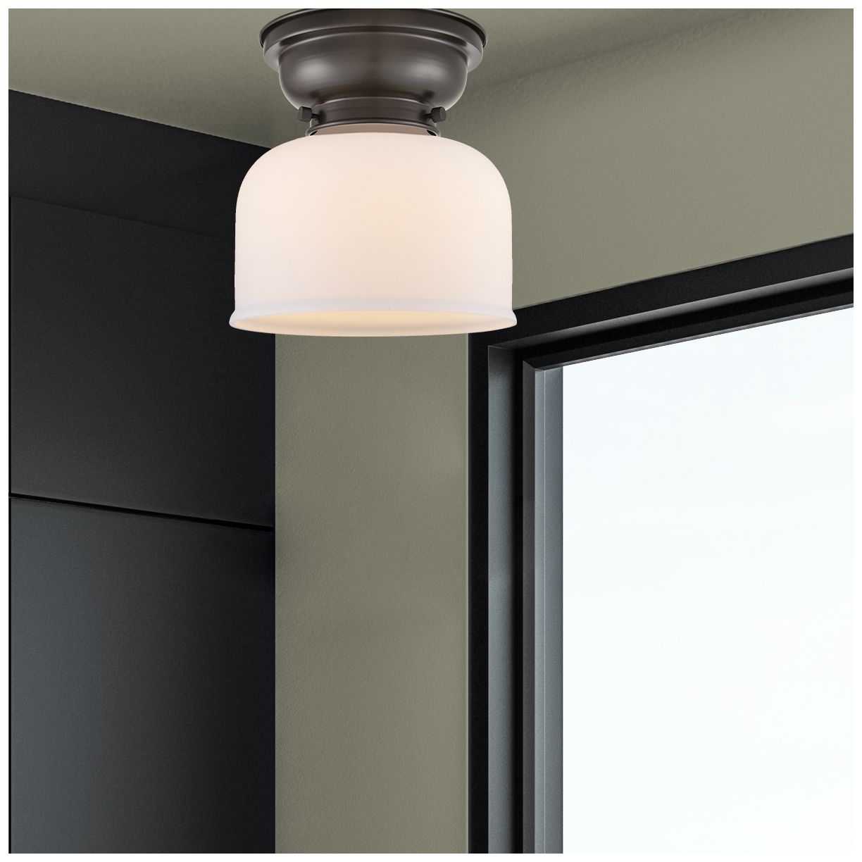 Image 7 Bell - 1 Light - 8in - Oil Rubbed Bronze - Matte White Glass - Flush more views