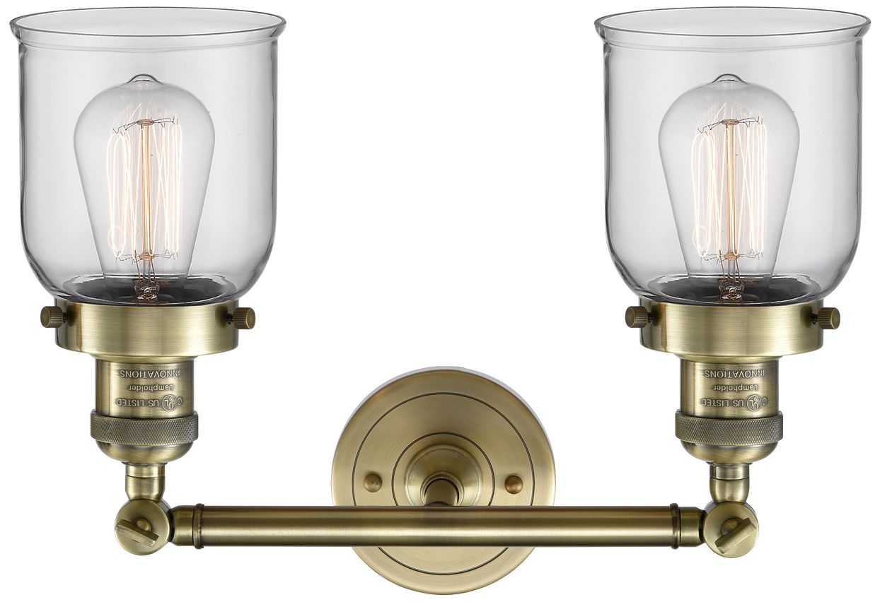 Image 2 Bell 10"H Antique Brass 2-Light Wall Sconce w/ Clear Glass more views