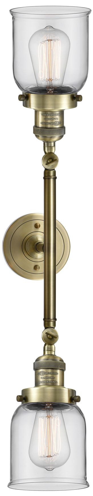 Image 3 Bell 10"H Antique Brass 2-Light Wall Sconce w/ Clear Glass more views