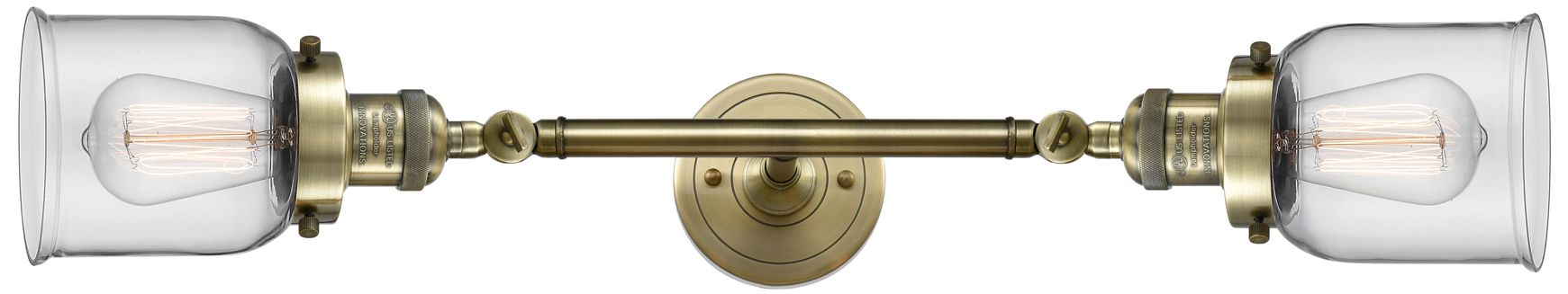 Image 4 Bell 10"H Antique Brass 2-Light Wall Sconce w/ Clear Glass more views