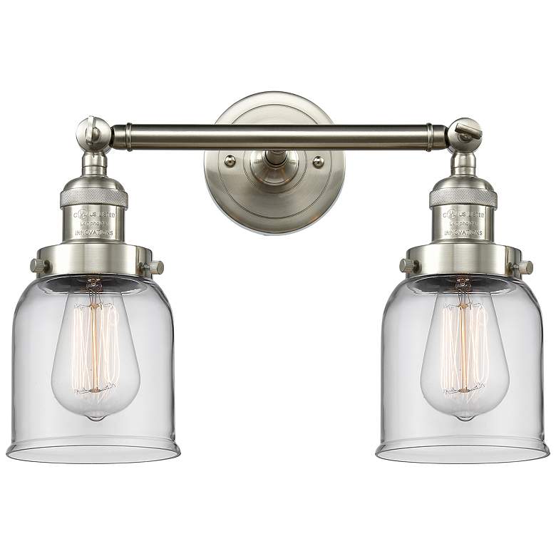 Image 1 Bell 10"H Nickel 2-Light LED Wall Sconce with Clear Glass