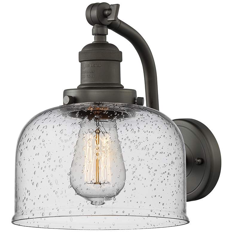 Image 1 Bell 11 1/2" High Oil-Rubbed Bronze Seedy Glass Wall Sconce